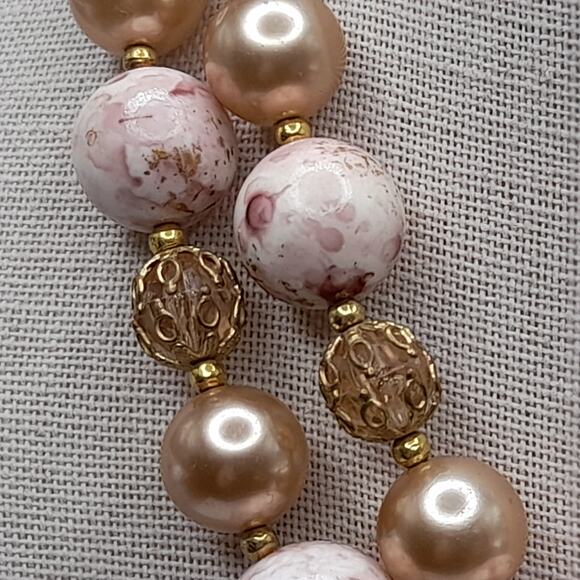 Vintage Deauville Art Bead Necklace, Faux Pearl Beads, Pink White Gold, 1960s - Picture 3 of 11